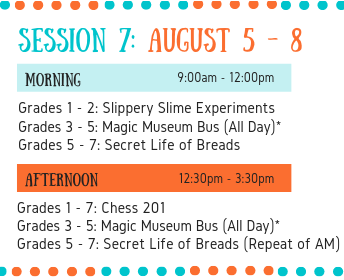 Session 7: Aug 5 - 8 Nine weeks of summer camps at the Wenatchee Valley Museum & Cultural Center for children entering 1st through 7th grade in Fall 2019.